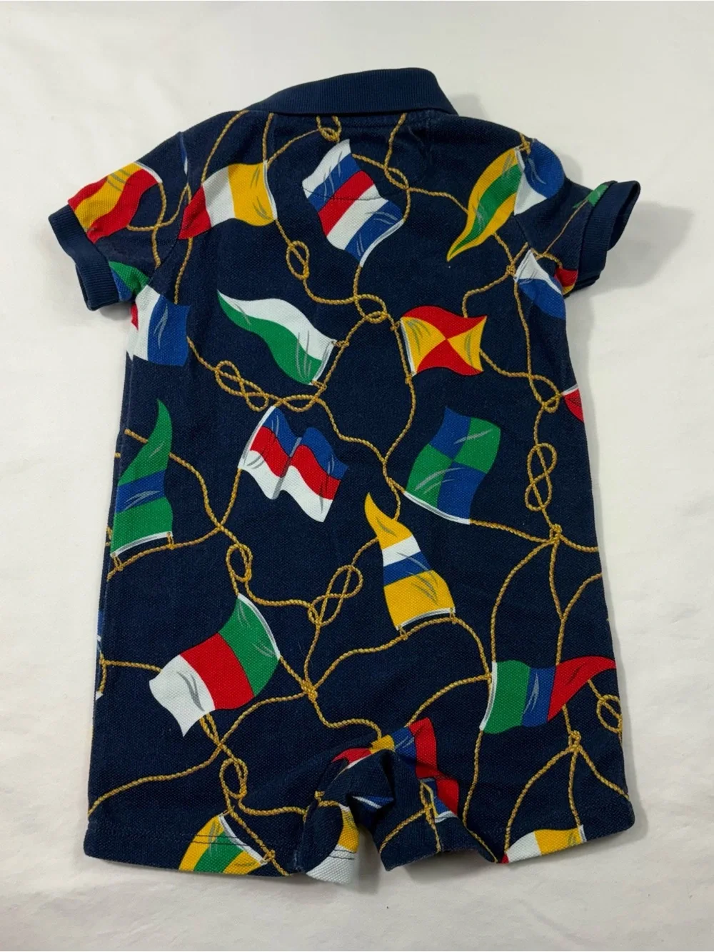 Ralph Lauren Baby Nautical Flag Boating Short Sleeve Collared Woven Romper 6M
